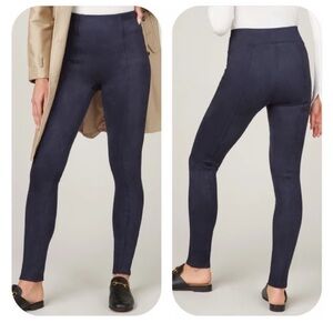 SPANX WOMEN’S FAUX SUEDE LEGGINGS IN CLASSIC NAVY & LINED PULL ON SIZE SMALL